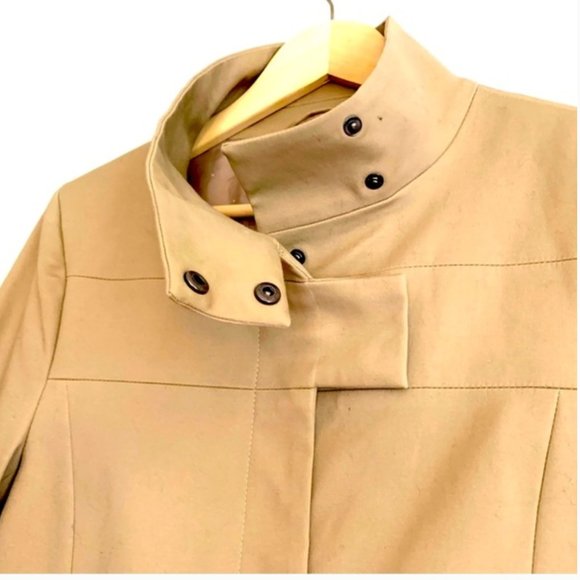 Trench Coat Camel Color Mock Turtleneck Collar Mid Length - Picture 2 of 9